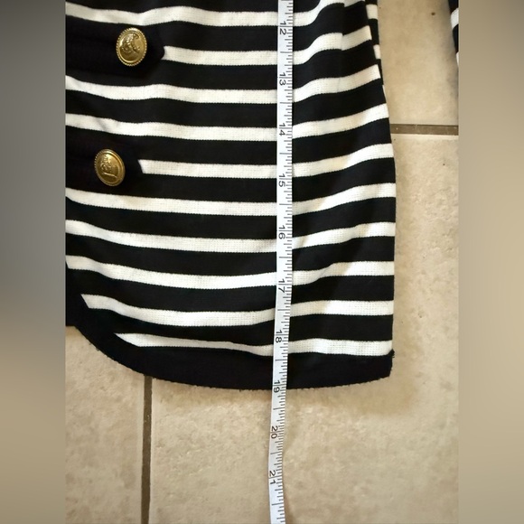 Black+ White Striped Cropped Nautical Jacket with Scoop Neck + Shoulder Detail - Picture 4 of 4